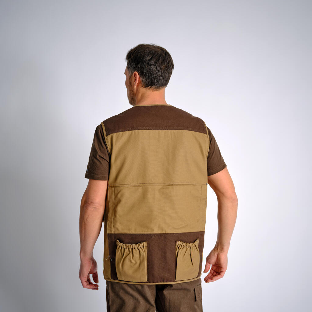 HUNTING MULTIPOCKET GILET 500 REINFORCED BROWN